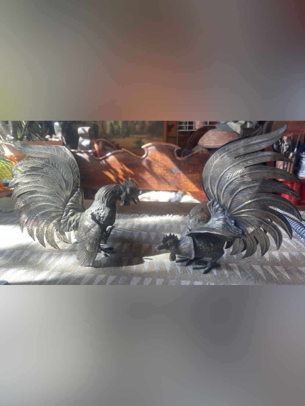 1960s Italian fighting pair of chickens, heavy-free shipping